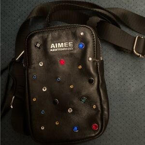 Aimee Kestenberg Black and Red Belt Bag with Embellished Details